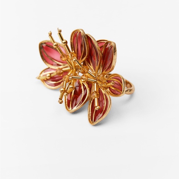 Zara DOUBLE FLOWER RING. Golden. Size M (0.69 inches/17.5 mm). New with Tags. - Picture 5 of 5
